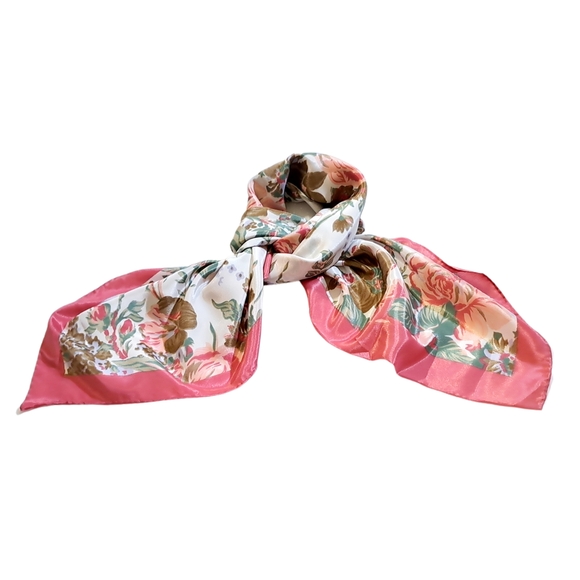 Accessories - Pink and White Silk Scarf with Ornate Design